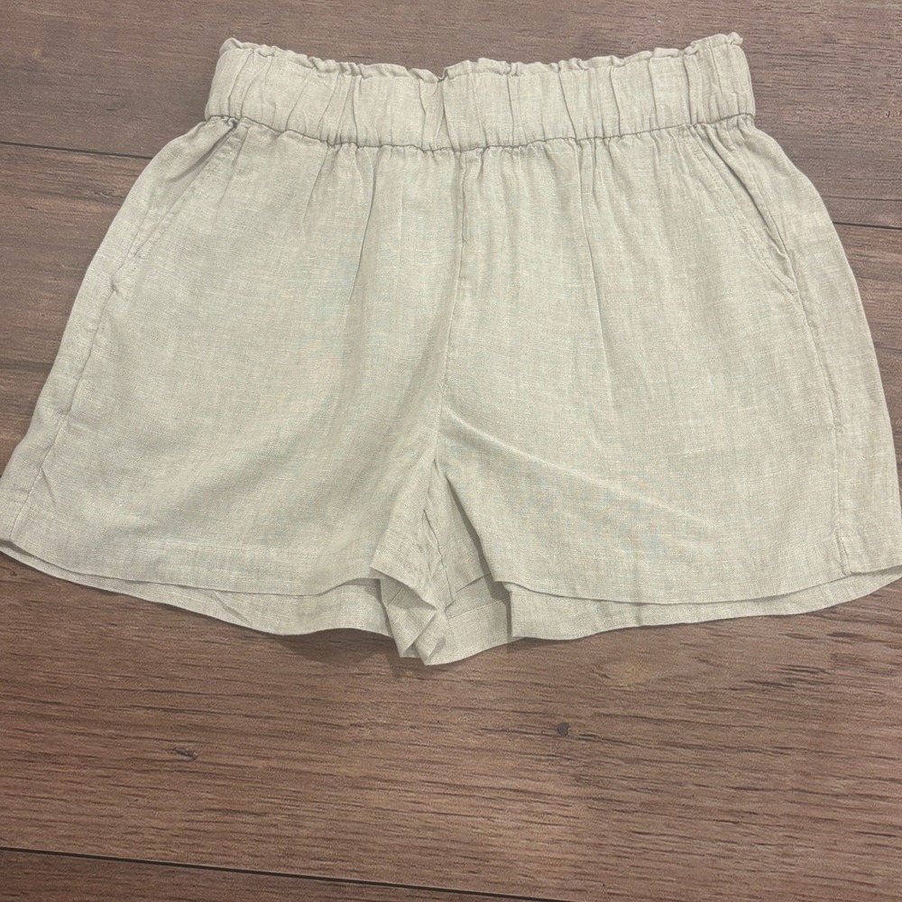 J.Crew Womens Linen Pull On Shorts Beige Oatmeal Elastic Waist Size S